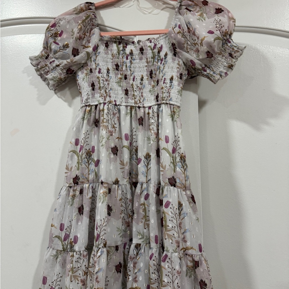 Inspired Hearts Floral Puff Sleeve Dress - White and Purple